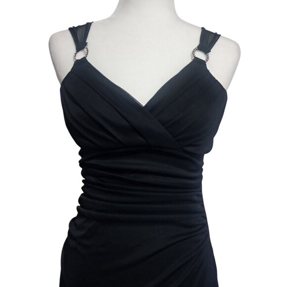 Vintage Trixxi Black Sleeveless Ruched Dress With Rhinestone Ring Strap Detail S - Picture 3 of 12